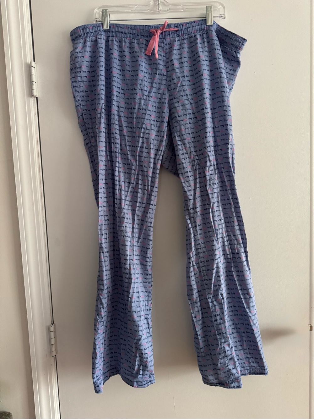 Women’s Blue Printed Pajama Pants with Pink Drawstring